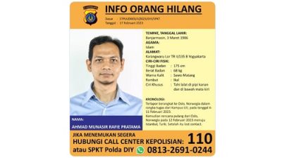 Dosen UII Ahmad Munasir Rafie Pratama Hilang Setelah Bertugas di Norwegia