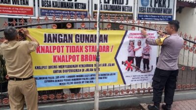 Polsek Kalimanah Gandeng Pemerintah Desa dan Kelurahan Pasang Imbauan Larangan Knalpot Brong