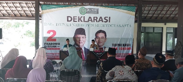 Forum Dai dan Daiyah Nahdliyin (FDDN) menggelar acara Deklarasi mendukung Paslon 02 Prabowo-Gibran di Balai Diklat Dharmais Kulonprogo, Sabtu (21/01/2024).  Foto: ist