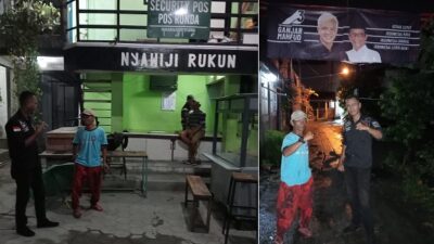 Koordinator Jaga Kampung Repdem DIY, Slamet Santoso bersama anggota satgas saat melaksanakan ronda. Repdem DIY juga buka layanan pengaduan online dan sayembara berhadiah bagi pelaku politik uang. Foto: Ist