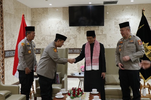 Tim Operasi Nusantara Cooling System (NCS) Polri menemui Imam Besar Masjid Istiqlal KH Nasaruddin Umar Jumat (1/3/2024). Foto: ist