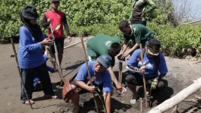 Memperingati Hari Keanekaragaman Hayati se-Dunia pada tanggal 22 Mei, SMK Negeri 3 Yogyakarta Shodaqoh Tanaman Mangrove di Kawasan Pantai Baros, Bantul. Foto: Ist