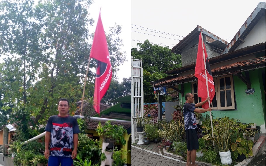 Aksi pemasangan ratusan bendera PDI Perjuangan oleh Kader Repdem Yogyakarta sebagai bentuk dukung Megawati jabat kembali Ketum Partai. Foto: Ist